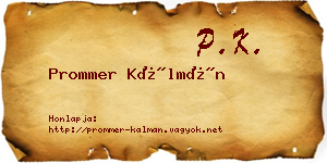 Prommer Kálmán névjegykártya